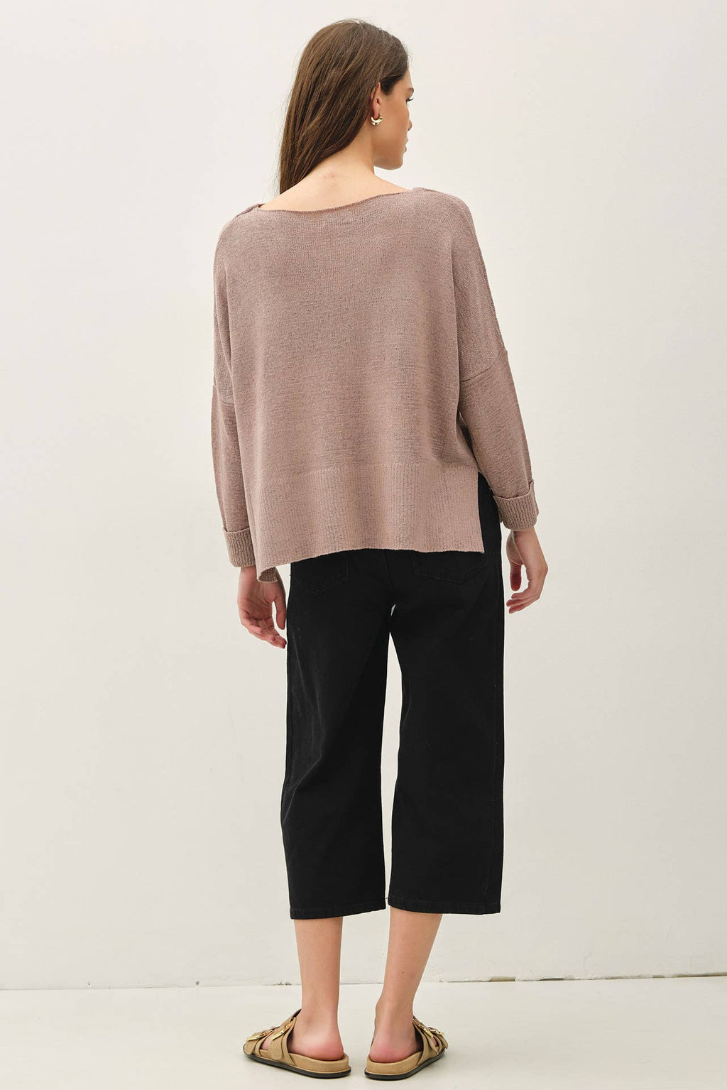 Breezy Boatneck Boxy Cropped Sweater Top