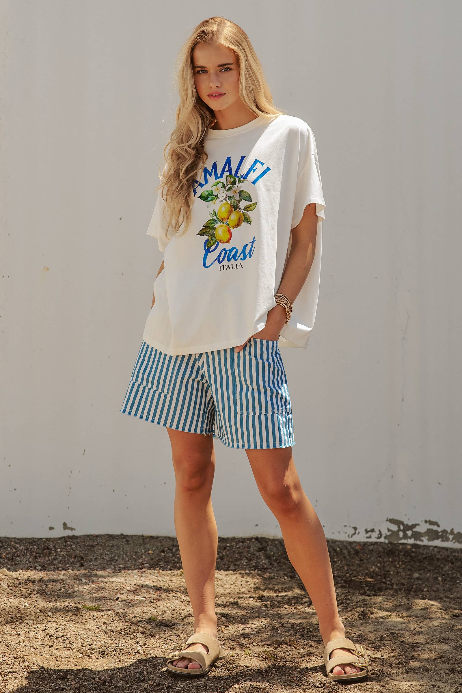 Amalfi Coast Lemon Graphic Oversized Cotton Tee