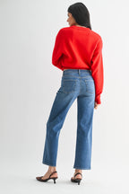 Mid Rise Slim Wide Leg