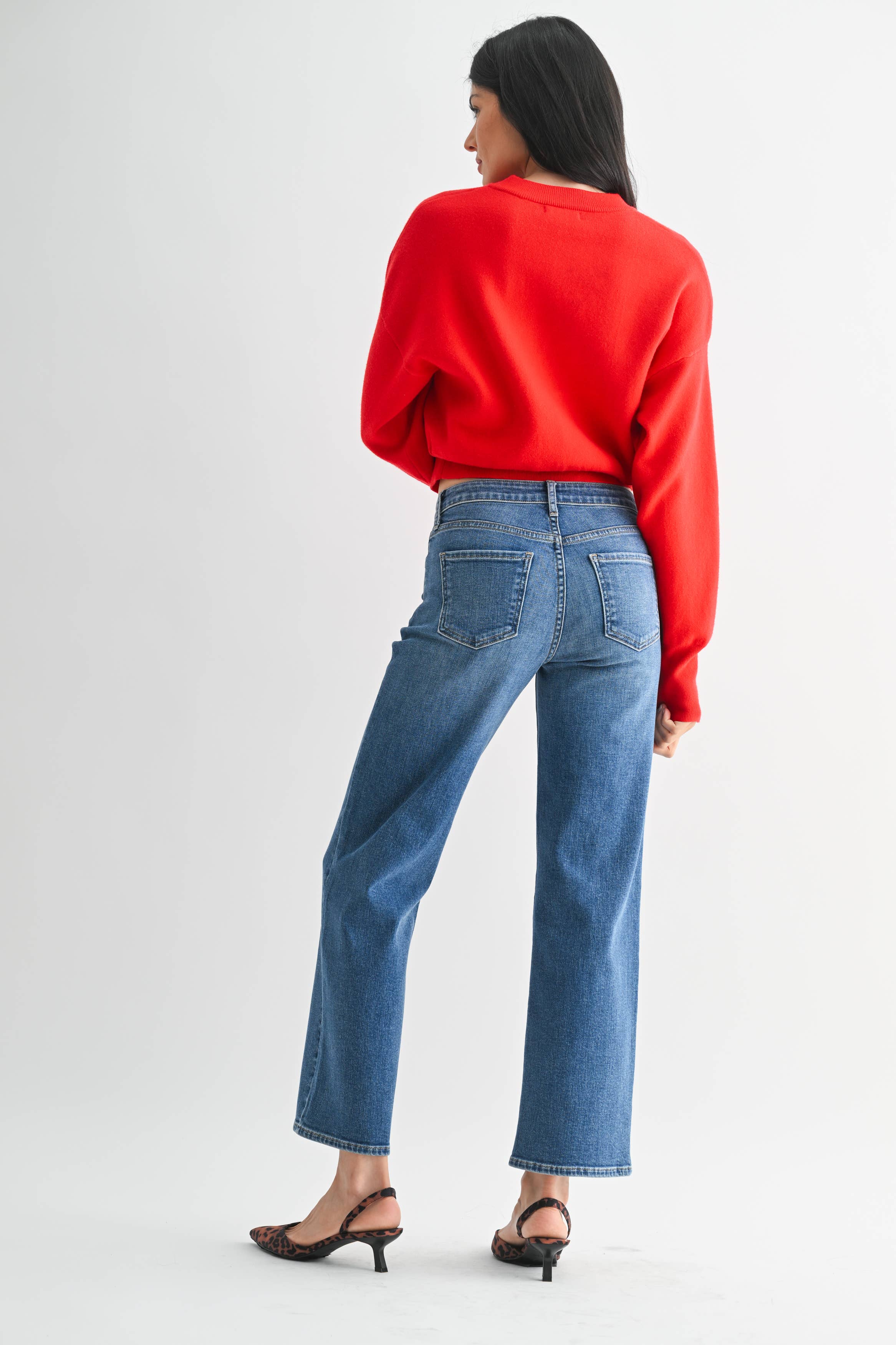 Mid Rise Slim Wide Leg