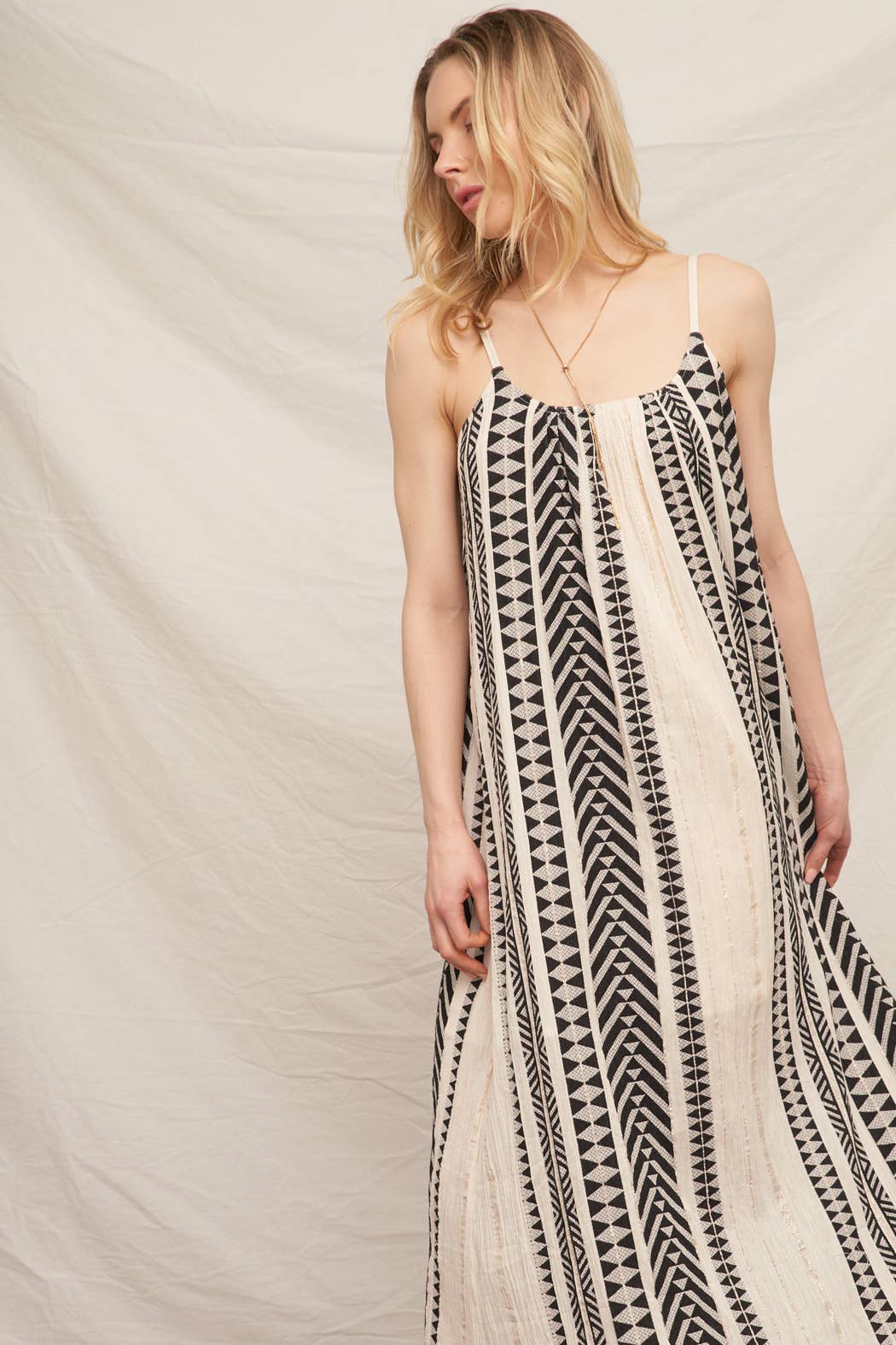 Embroidered Striped Cami Maxi Dress with Lurex